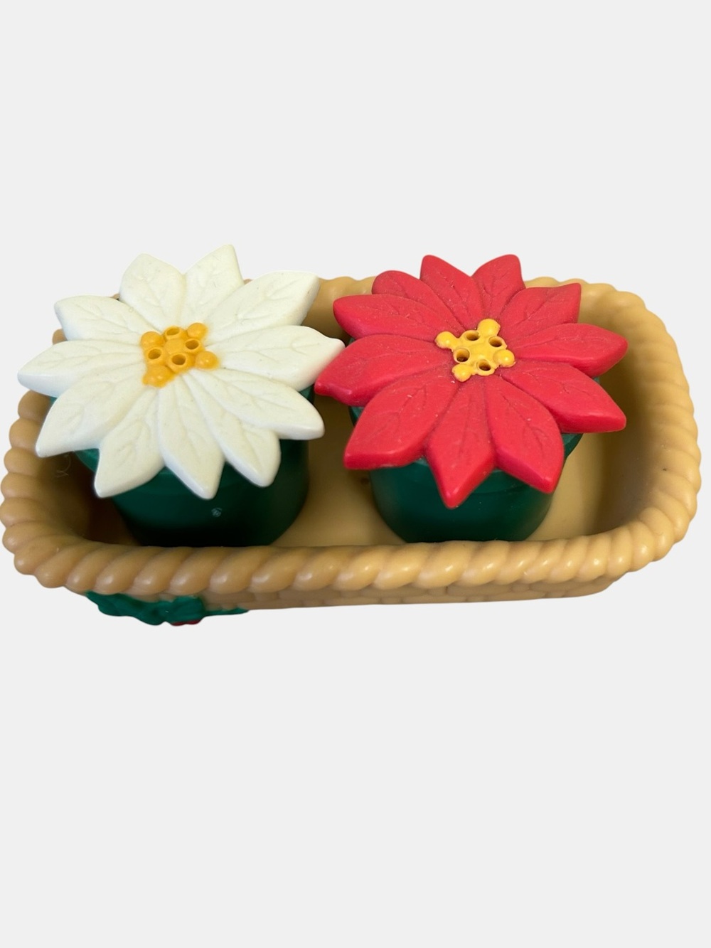 Vintage Avon Christmas Poinsettia Salt and Pepper Shakers Basket Set